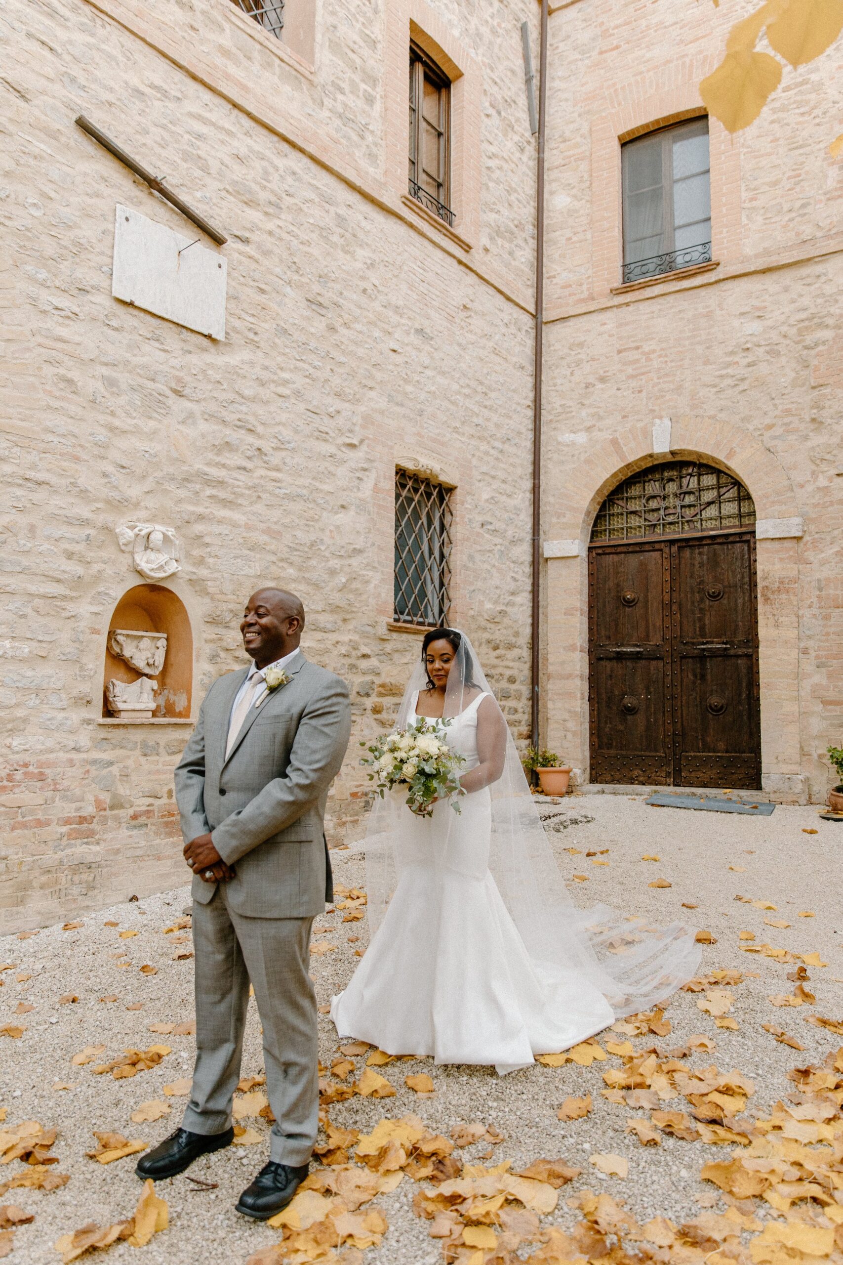 Bride's First Look with Dad on Wedding Day in Italy