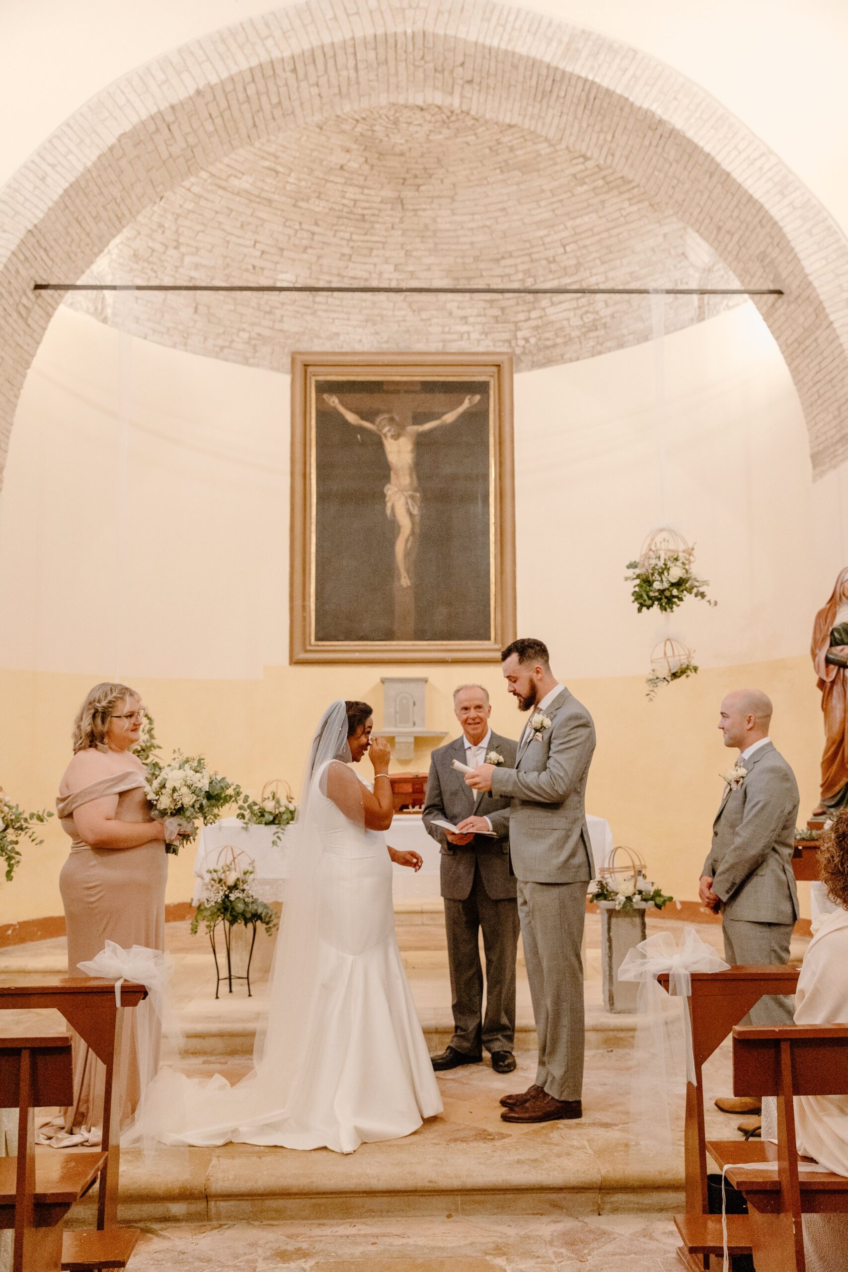 Saying Vows at Elopement Ceremony at Chapel in Italy