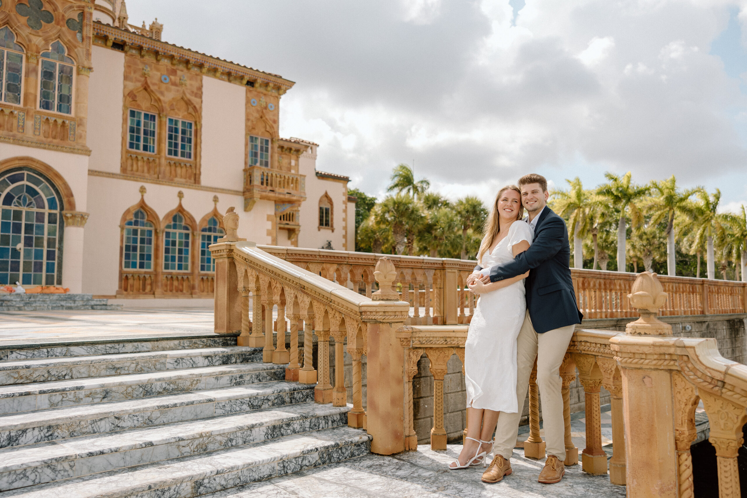 Engagement Couple at the Ringling Museum in Florida with Europe vibes