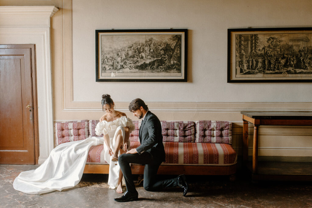 bride and groom getting ready