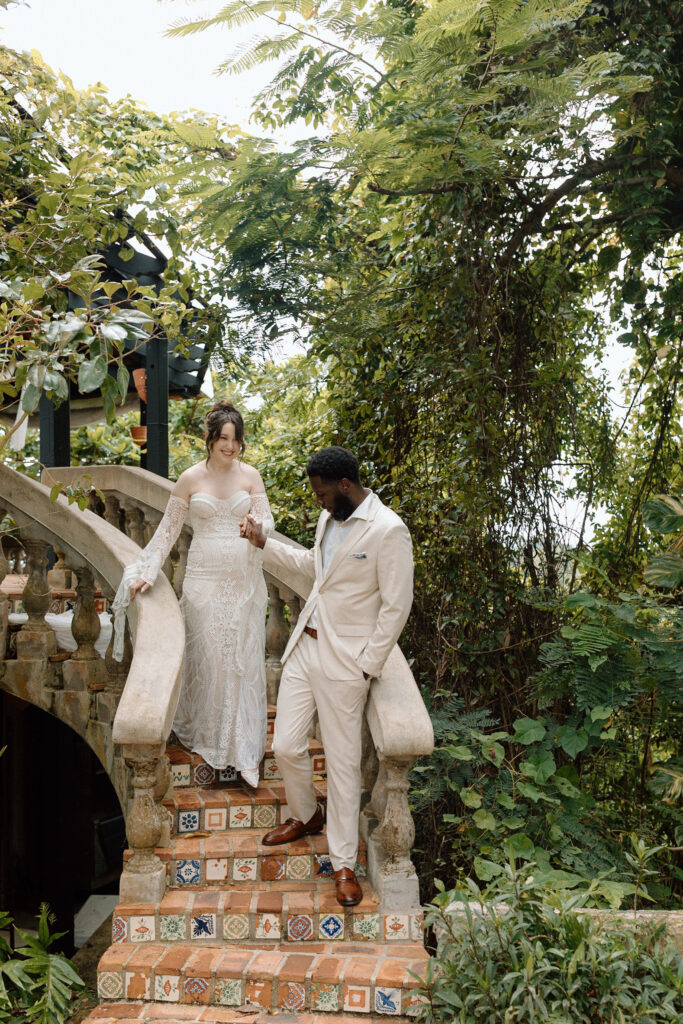 romantic photos of the bride and groom on their wedding day at the Hacienda Siesta Alegre in Puerto Rico 