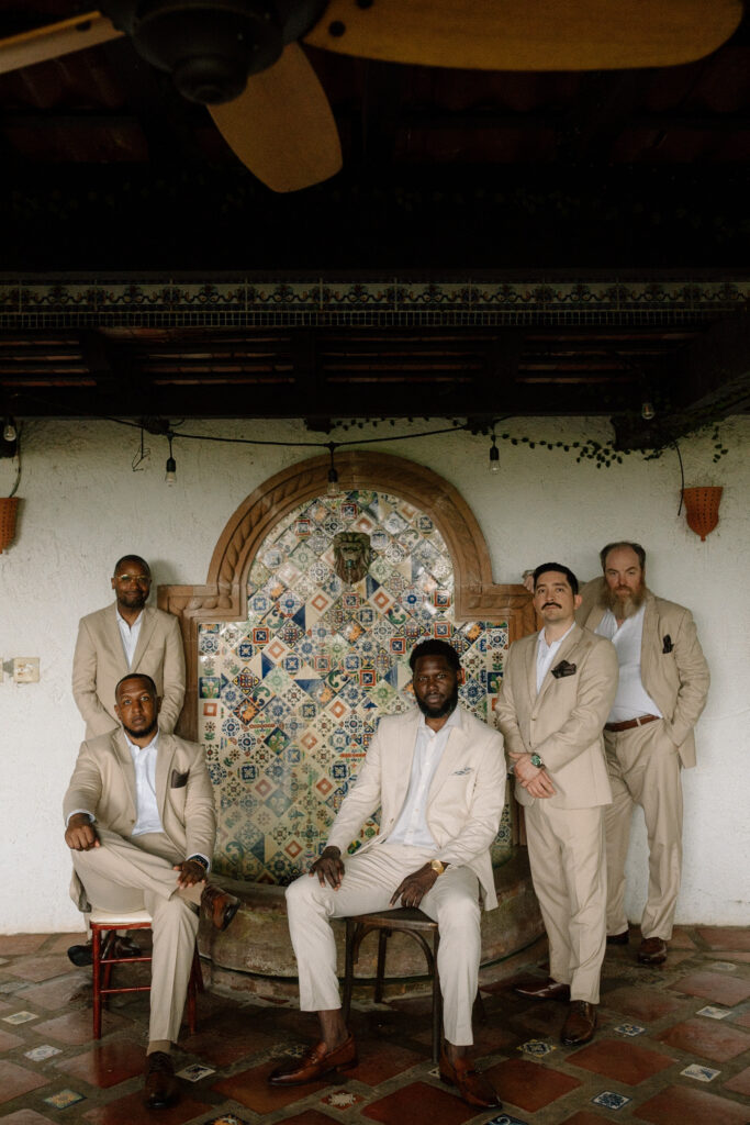 groom and groomsmen at the Hacienda Siesta Alegre in Puerto Rico 