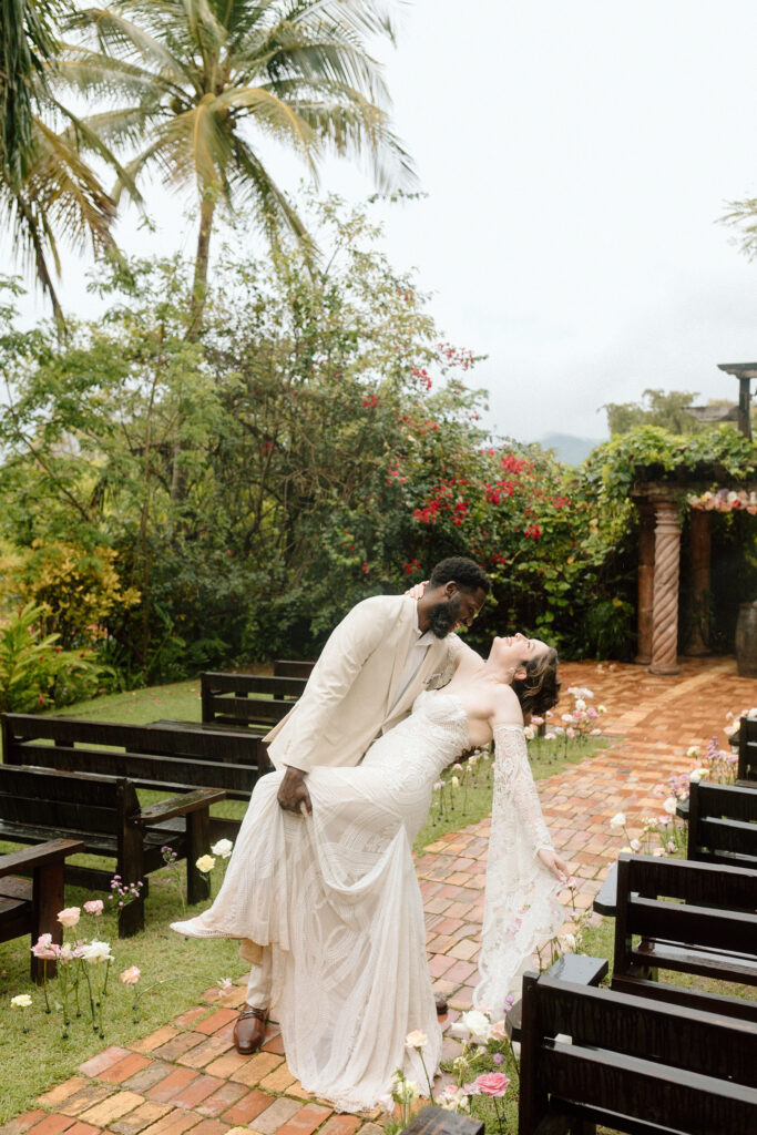 romantic photos of the bride and groom on their wedding day at the Hacienda Siesta Alegre in Puerto Rico 