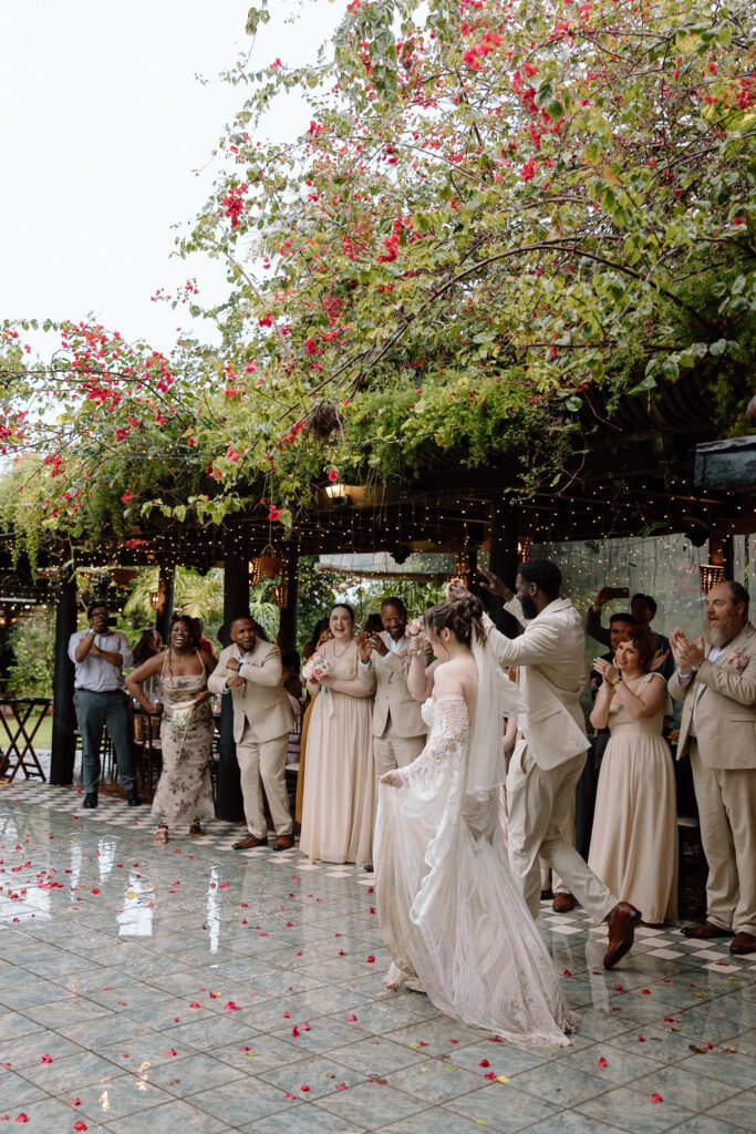 first dance of the bride and groom on their wedding day at the Hacienda Siesta Alegre in Puerto Rico 
