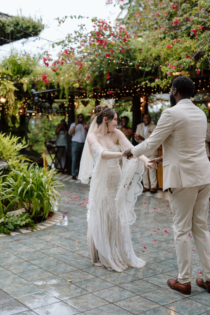 first dance of the bride and groom on their wedding day at the Hacienda Siesta Alegre in Puerto Rico 