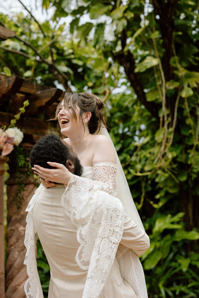 romantic photos of the bride and groom on their wedding day at the Hacienda Siesta Alegre in Puerto Rico 