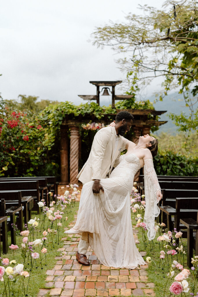 romantic photos of the bride and groom on their wedding day at the Hacienda Siesta Alegre in Puerto Rico 