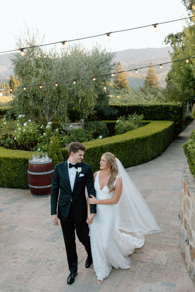 Napa Valley Wedding at V Sattui Winery with Bride and Groom at sunset