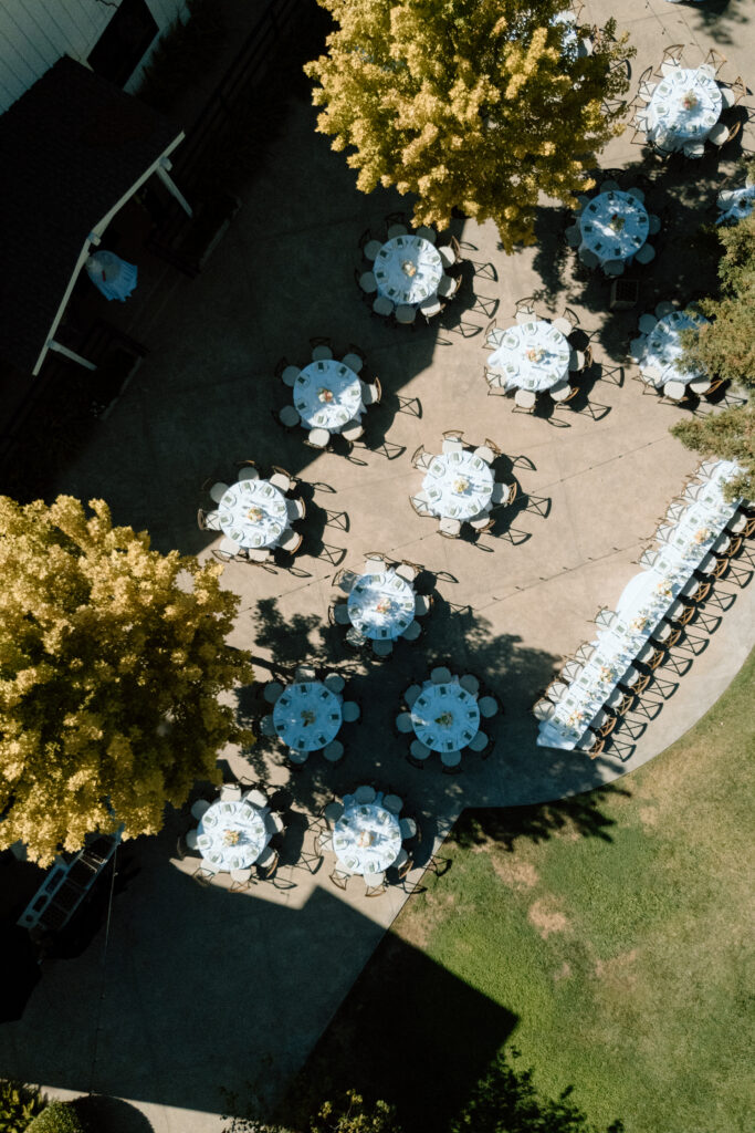 drone photo of wedding reception at park winters captured by california wedding photographer